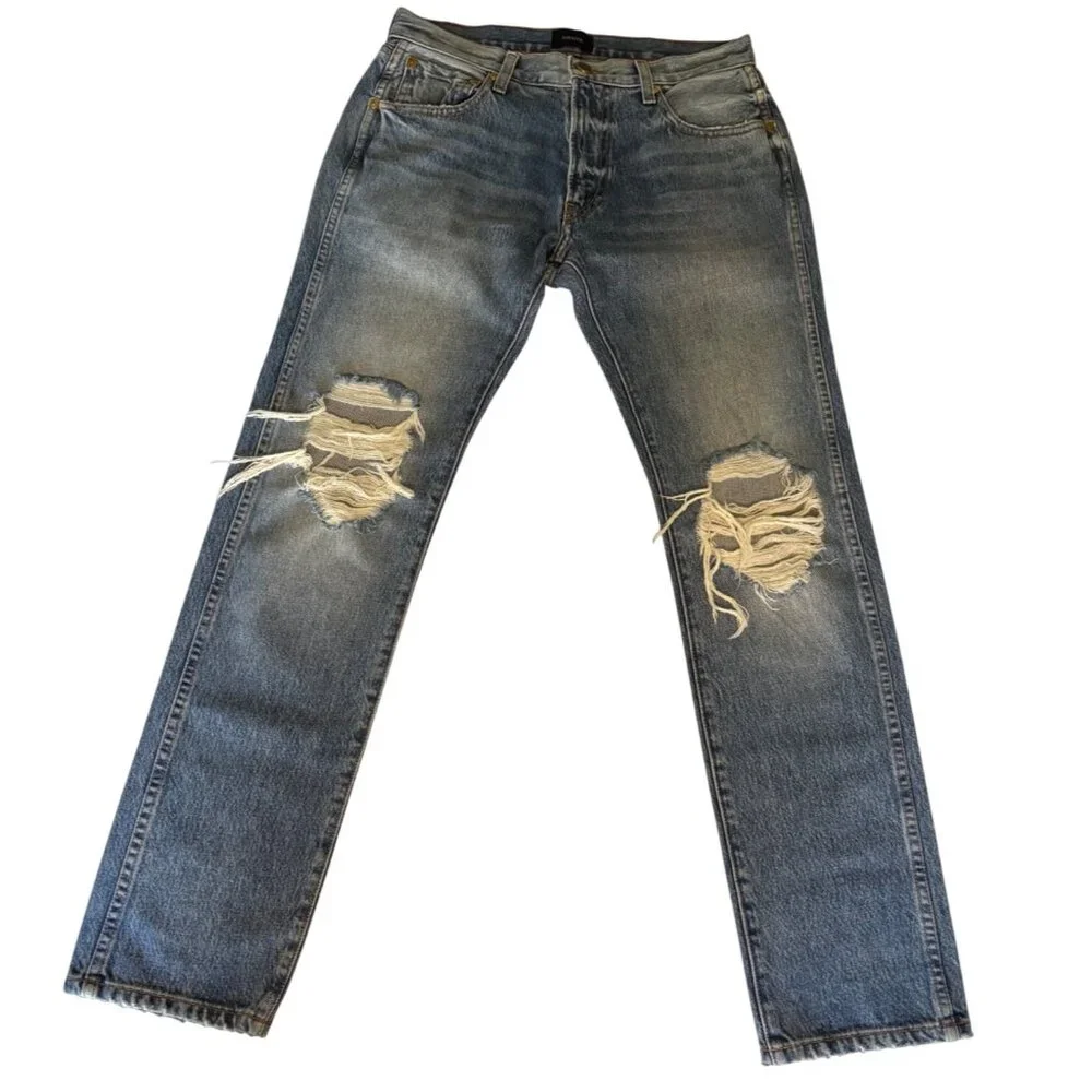 Khaite High-Rise Straight-Leg Distressed Jeans Designer Denim Quiet Luxury 24